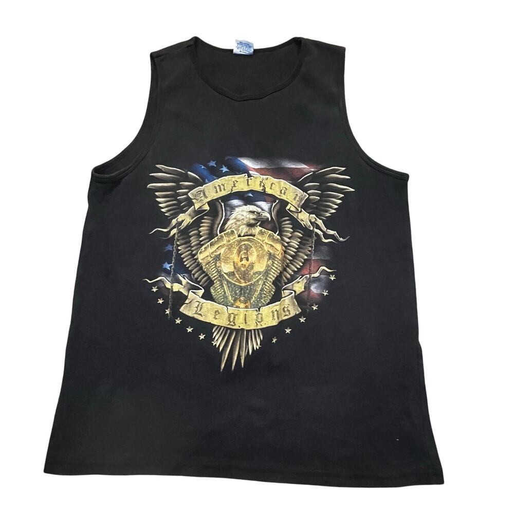 American Legends Black Tank Top Women‎ XL Eagle USA Patriotic Biker Graphic
